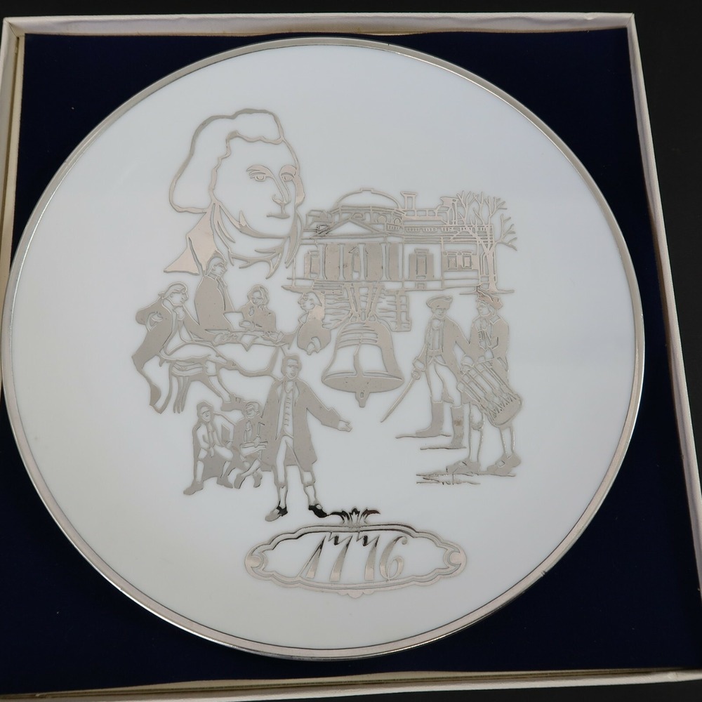 Vintage Silver City George Washington Glass Sterling Silver Collector Plate